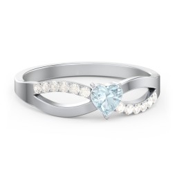 Split Shank Heart Promise Ring in 10K Solid White Gold with Aquamarine and Fancy Yellow Premium Zirconia