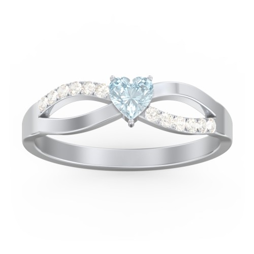 Split Shank Heart Promise Ring – 10K White Gold with Aquamarine and Fancy Yellow Premium Zirconia