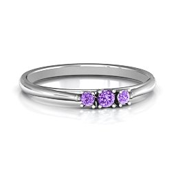 Trinity Ring on Classic Band in 925 Sterling Silver with Amethyst