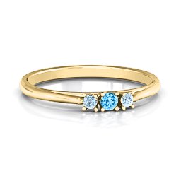 Trinity Ring on Classic Band in 14K Solid Yellow Gold with Blue Topaz and Aquamarine