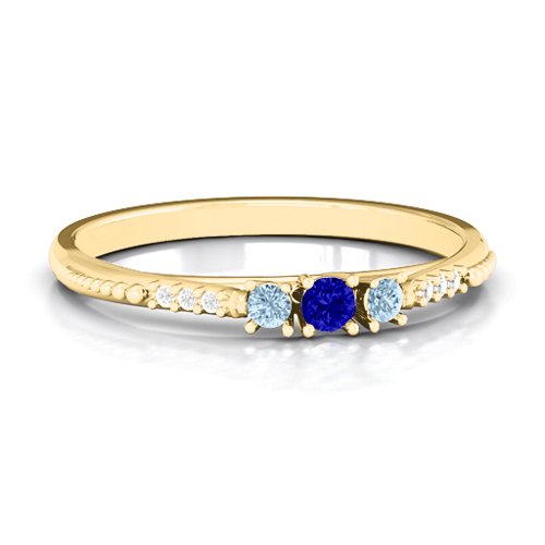 Trinity Ring on Accented Band – 14K Yellow Gold with Blue Sapphire, Aquamarine, and White Premium Zirconia