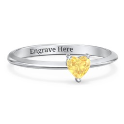 Solitaire Heart Gemstone Ring with Tapered Knife Edge Band