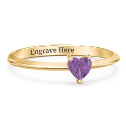 Solitaire Heart Gemstone Ring with Tapered Knife Edge Band in 18K Gold Plated Silver with Amethyst