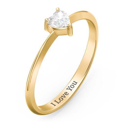 Solitaire Heart Gemstone Ring with Tapered Knife Edge Band – 18K Gold Plated Silver with Diamond