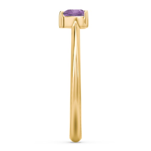 Solitaire Heart Gemstone Ring with Tapered Knife Edge Band – 18K Gold Plated Silver with Amethyst