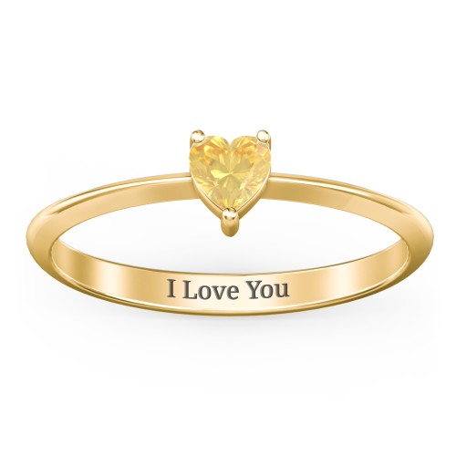 Solitaire Heart Gemstone Ring with Tapered Knife Edge Band