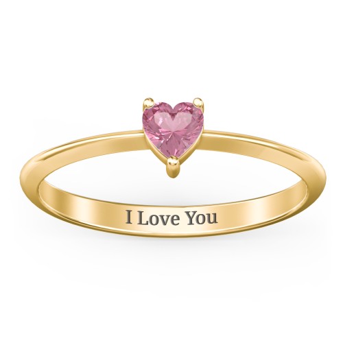 Solitaire Heart Gemstone Ring with Tapered Knife Edge Band – 18K Gold Plated Silver with Pink Tourmaline