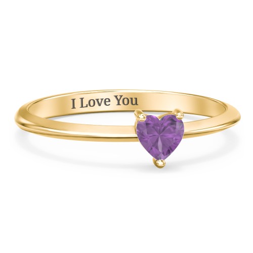 Solitaire Heart Gemstone Ring with Tapered Knife Edge Band – 18K Gold Plated Silver with Amethyst