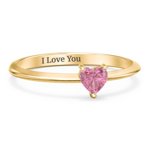 Solitaire Heart Gemstone Ring with Tapered Knife Edge Band – 18K Gold Plated Silver with Pink Tourmaline