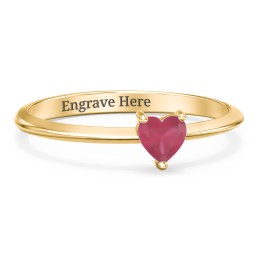 Solitaire Heart Gemstone Ring with Tapered Knife Edge Band in 18K Gold Plated Silver with Ruby