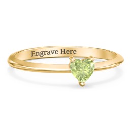 Solitaire Heart Gemstone Ring with Tapered Knife Edge Band in 18K Gold Plated Silver with Peridot