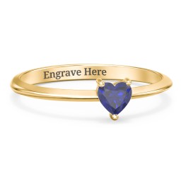 Solitaire Heart Gemstone Ring with Tapered Knife Edge Band in 18K Gold Plated Silver with Blue Sapphire