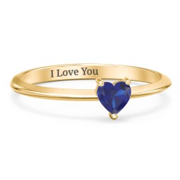 Solitaire Heart Gemstone Ring with Tapered Knife Edge Band in 18K Gold Plated Silver with Blue Sapphire