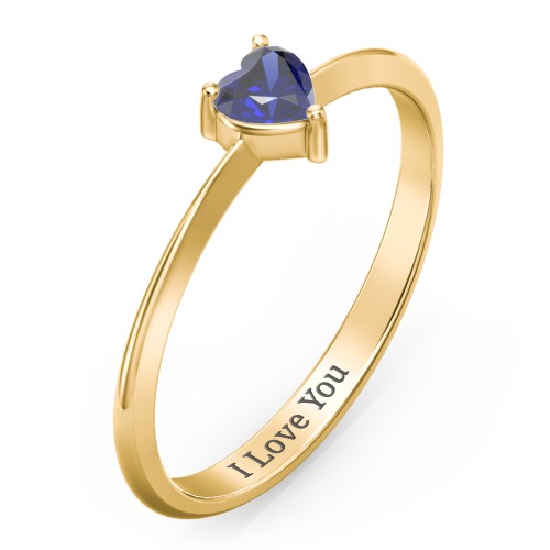 Solitaire Heart Gemstone Ring with Tapered Knife Edge Band – 18K Gold Plated Silver with Blue Sapphire