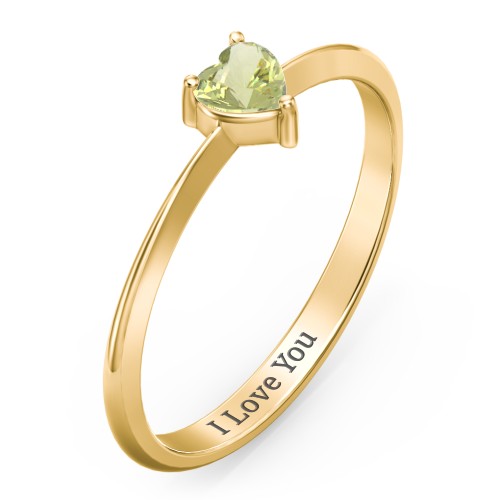 Solitaire Heart Gemstone Ring with Tapered Knife Edge Band – 18K Gold Plated Silver with Peridot