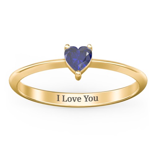 Solitaire Heart Gemstone Ring with Tapered Knife Edge Band – 18K Gold Plated Silver with Blue Sapphire