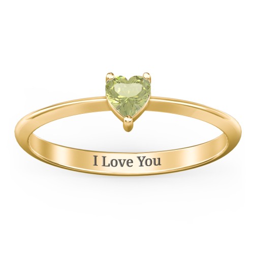 Solitaire Heart Gemstone Ring with Tapered Knife Edge Band – 18K Gold Plated Silver with Peridot