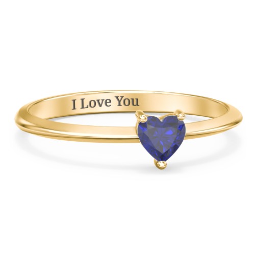 Solitaire Heart Gemstone Ring with Tapered Knife Edge Band – 18K Gold Plated Silver with Blue Sapphire