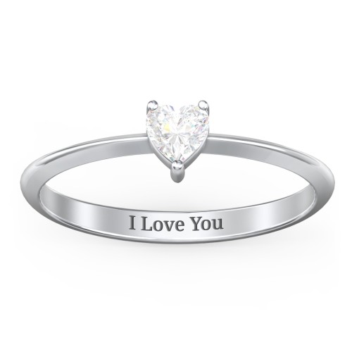 Solitaire Heart Gemstone Ring with Tapered Knife Edge Band – Sterling Silver with Cubic Zirconia