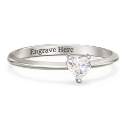 Solitaire Heart Gemstone Ring with Tapered Knife Edge Band in 10K Solid White Gold with Cubic Zirconia