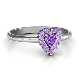 Heart with Halo Promise Ring in 925 Sterling Silver with Amethyst and Amethyst Premium Zirconia