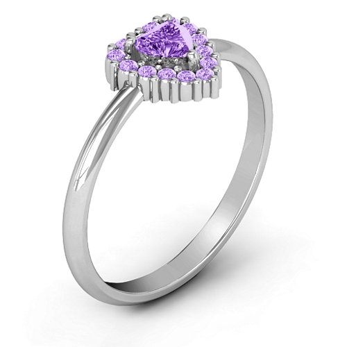 Heart with Halo Promise Ring – Sterling Silver with Amethyst and Amethyst Premium Zirconia
