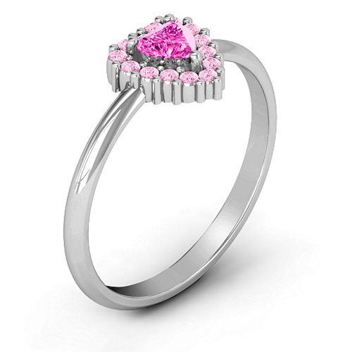 Heart with Halo Promise Ring – Sterling Silver with Pink Tourmaline and Fancy Pink Premium Zirconia