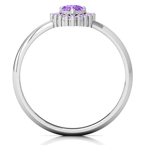 Heart with Halo Promise Ring – Sterling Silver with Amethyst and Amethyst Premium Zirconia