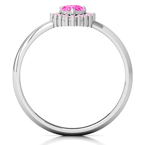 Heart with Halo Promise Ring – Sterling Silver with Pink Tourmaline and Fancy Pink Premium Zirconia