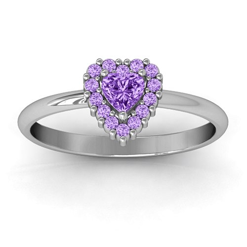 Heart with Halo Promise Ring – Sterling Silver with Amethyst and Amethyst Premium Zirconia
