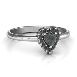 Heart with Halo Promise Ring in 925 Sterling Silver with Alexandrite and Black Premium Zirconia