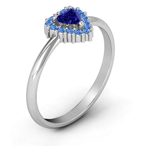 Heart with Halo Promise Ring – Sterling Silver with Blue Sapphire and Fancy Blue Premium Zirconia