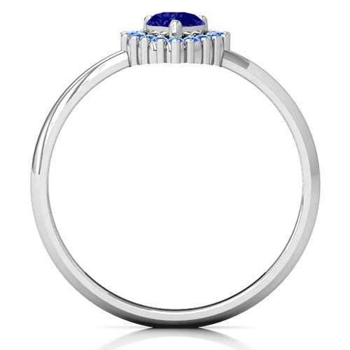 Heart with Halo Promise Ring – Sterling Silver with Blue Sapphire and Fancy Blue Premium Zirconia