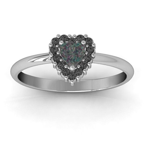 Heart with Halo Promise Ring – Sterling Silver with Alexandrite and Black Premium Zirconia