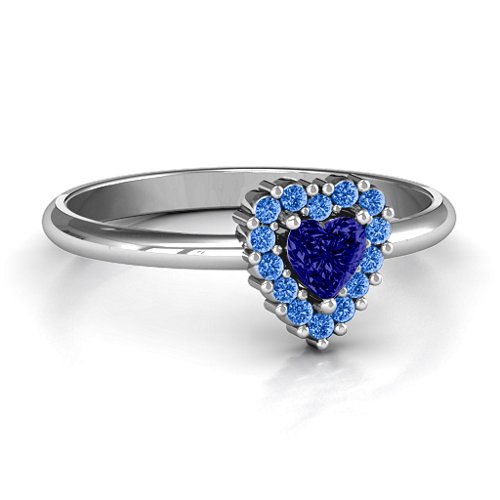 Heart with Halo Promise Ring – Sterling Silver with Blue Sapphire and Fancy Blue Premium Zirconia