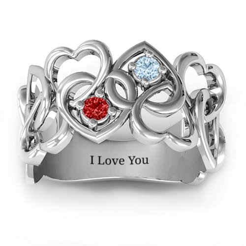 Your Heart and Mine Ring – Sterling Silver with Garnet and Aquamarine
