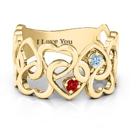 Your Heart and Mine Ring in 10K Solid Yellow Gold with Garnet and Aquamarine