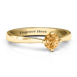 Classic Round Solitaire Ring in 14K Solid Yellow Gold with Citrine