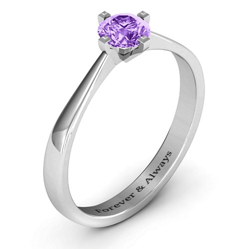 Classic Round Solitaire Ring – Sterling Silver with Amethyst