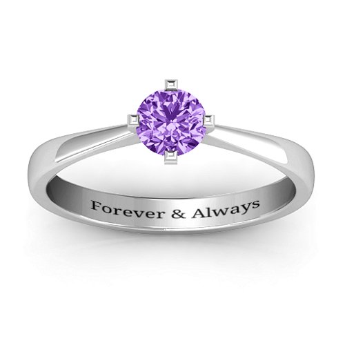 Classic Round Solitaire Ring – Sterling Silver with Amethyst