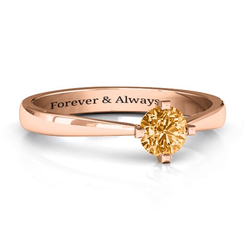Classic Round Solitaire Ring – 10K Rose Gold with Citrine