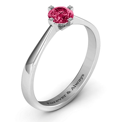 Classic Round Solitaire Ring – Sterling Silver with Ruby