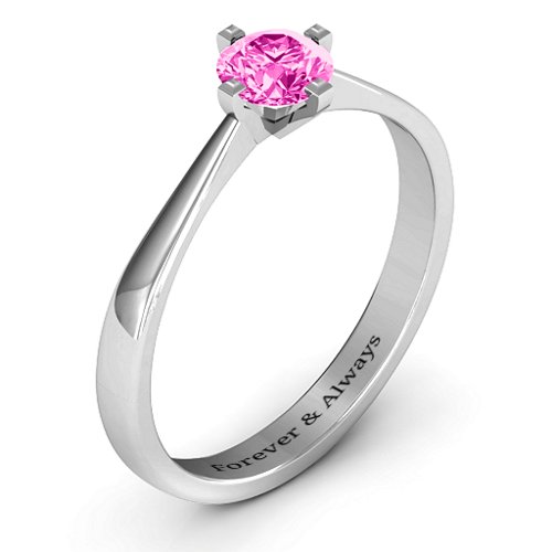 Classic Round Solitaire Ring – Sterling Silver with Pink Tourmaline