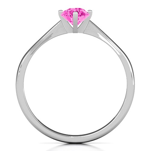 Classic Round Solitaire Ring – Sterling Silver with Pink Tourmaline