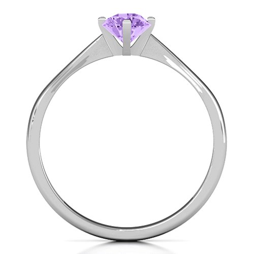 Classic Round Solitaire Ring – Sterling Silver with Amethyst