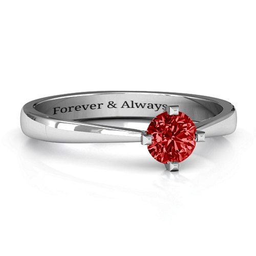 Classic Round Solitaire Ring – Sterling Silver with Garnet