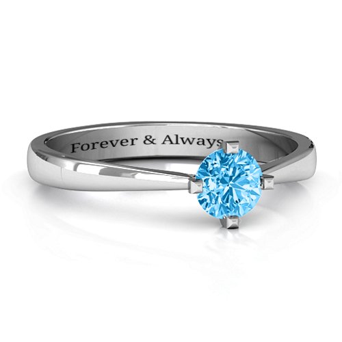 Classic Round Solitaire Ring – Sterling Silver with Blue Topaz