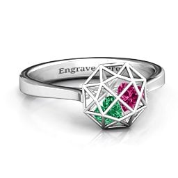 Diamond Cage Ring with Encased Heart Stones