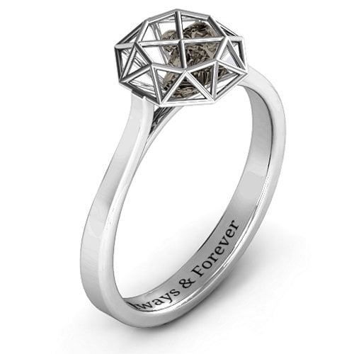 Diamond Cage Ring with Encased Heart Stones