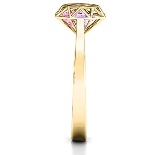 Diamond Cage Ring with Encased Heart Stones